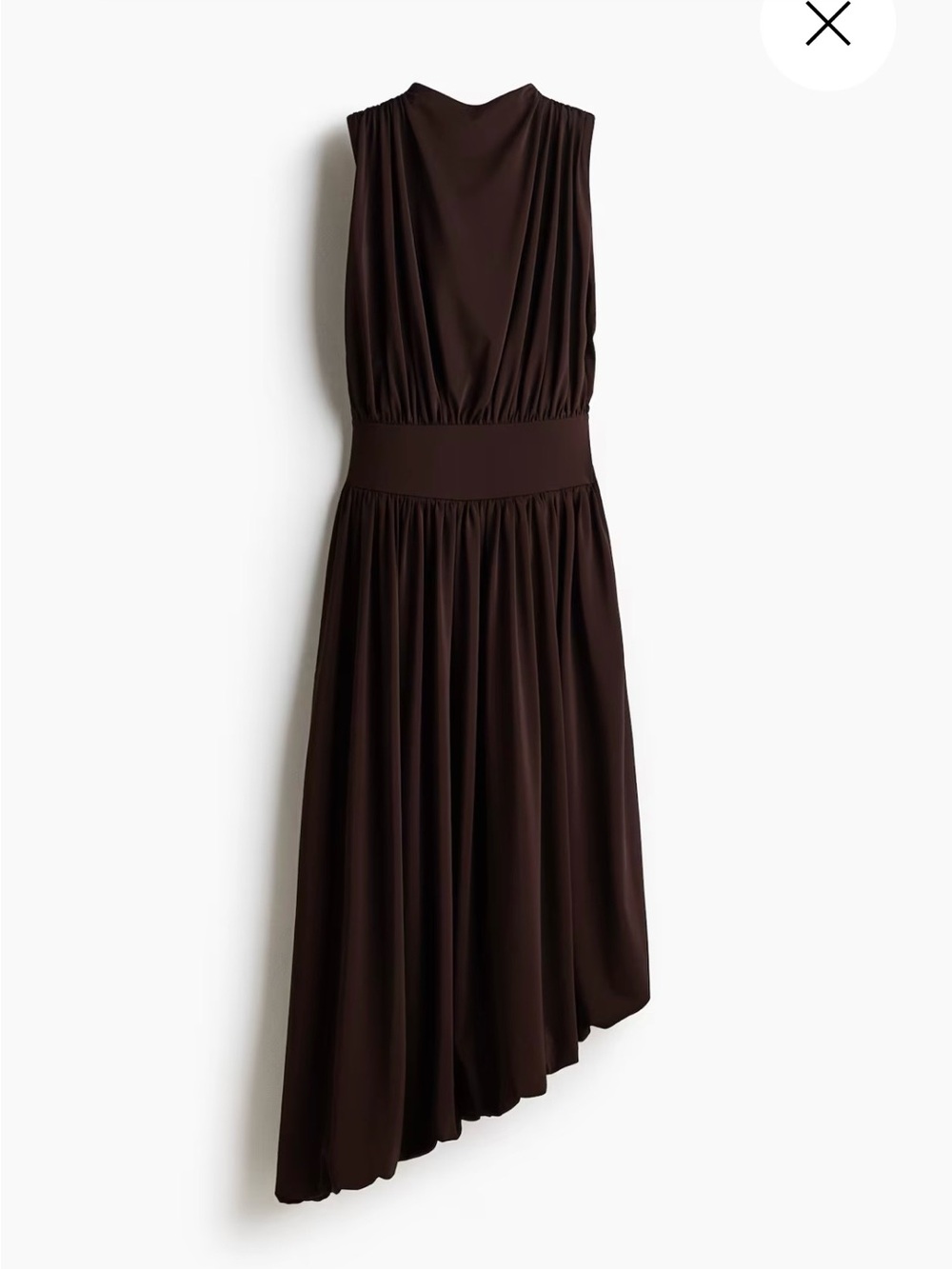 Draped Mock Neck Asymmetrical Brown Dress
